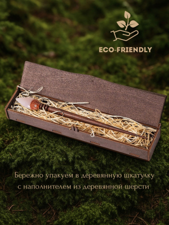 Деревянная заколка - шпилька с розовым кварцем